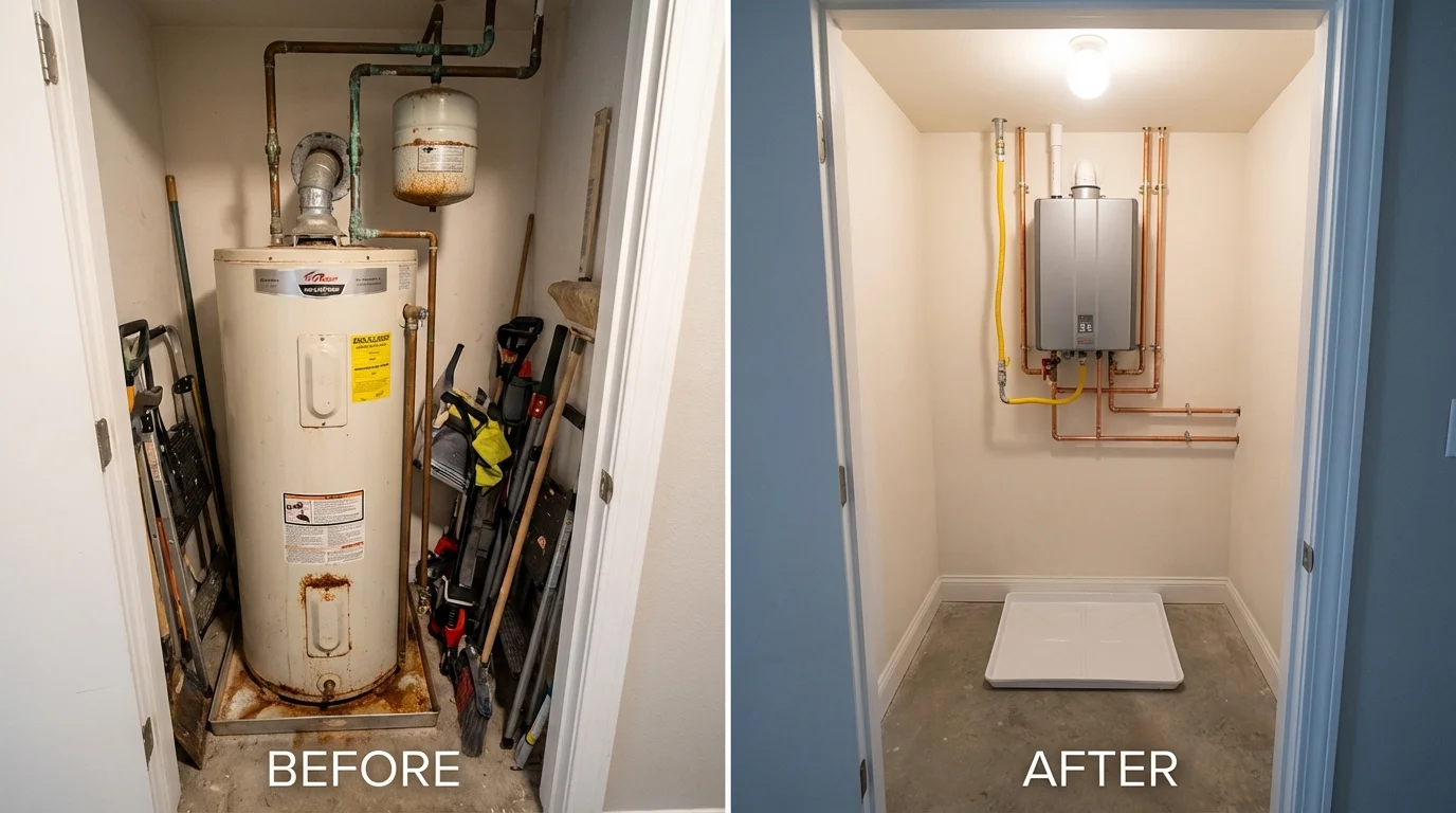 Tank water heater versus wall-mounted tankless unit comparison for Gambier, OH homeowners