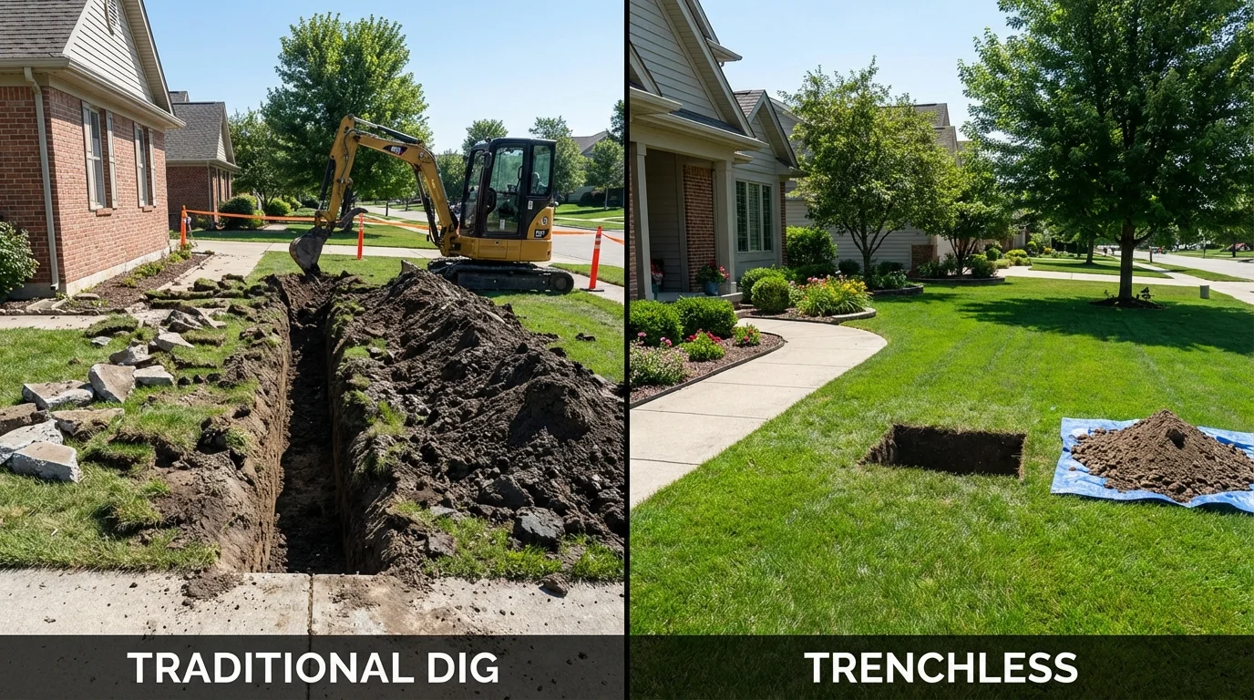 Trenchless sewer repair with minimal yard damage versus traditional excavation in Gambier, OH